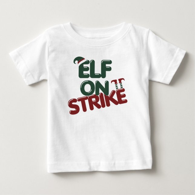Camiseta de Bebê Engraçada 'Elfo em Greve' (Frente)
