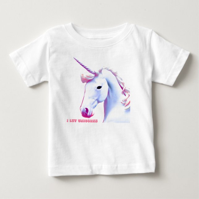 Camiseta de Bebê Eu amo Unicórnios Citação Fofa (Frente)