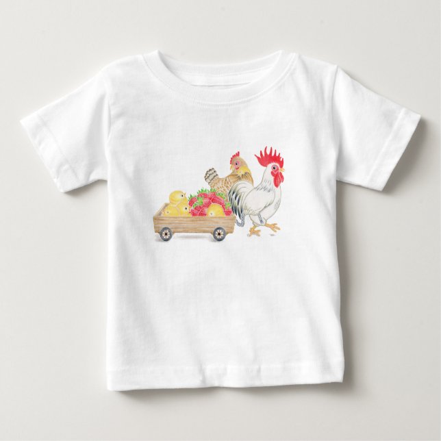 Camiseta de Bebê Família de Frango Fofo (Frente)