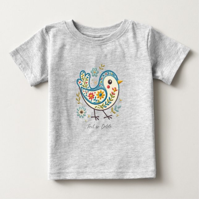 Camiseta de Bebê Floral Blue Bird (Frente)