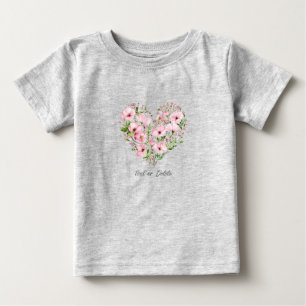 Camiseta de Bebê Floral Coração Rosa