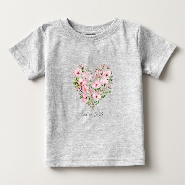Camiseta de Bebê Floral Coração Rosa (Frente)