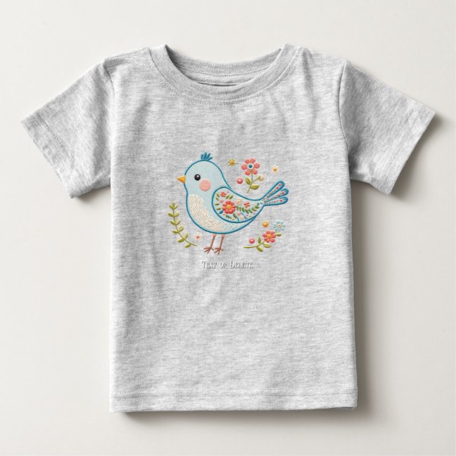 Camiseta de Bebê Floral Passarinho Azul (Frente)