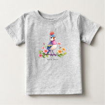 Camiseta de Bebê Floral Passarinho Azul Rosa Fofa