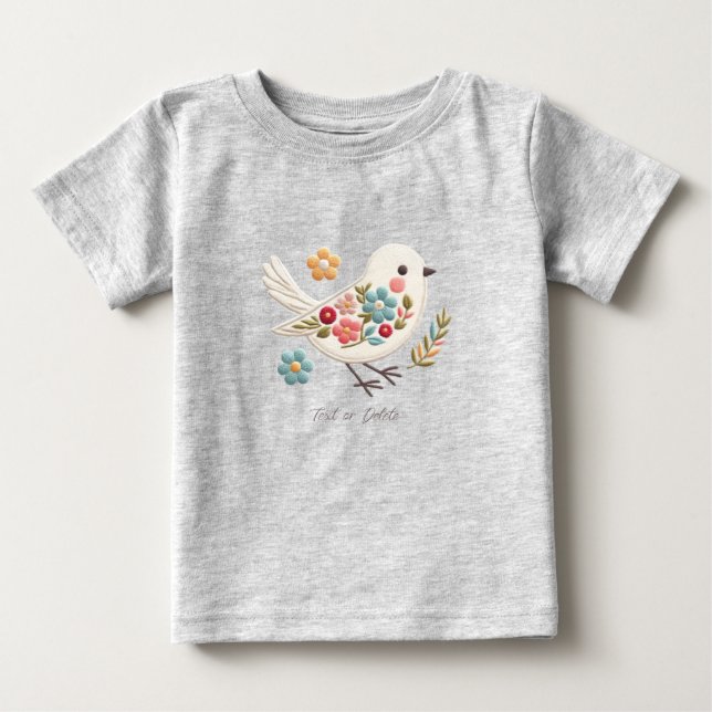 Camiseta de Bebê Floral Passarinho Branco (Frente)