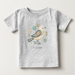 Camiseta de Bebê Floral Passarinho Verde Pequeno