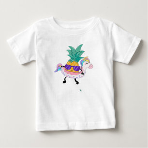 Camiseta de Bebê Flutuador de Unicórnio com Abacax