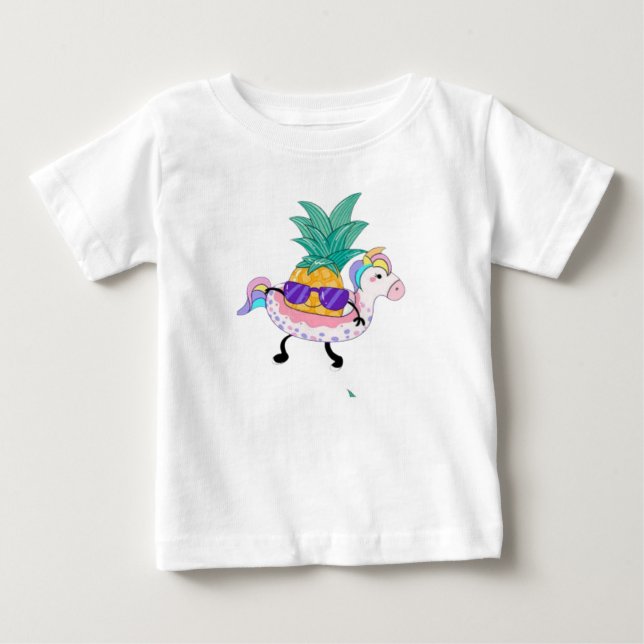 Camiseta de Bebê Flutuador de Unicórnio com Abacax (Frente)