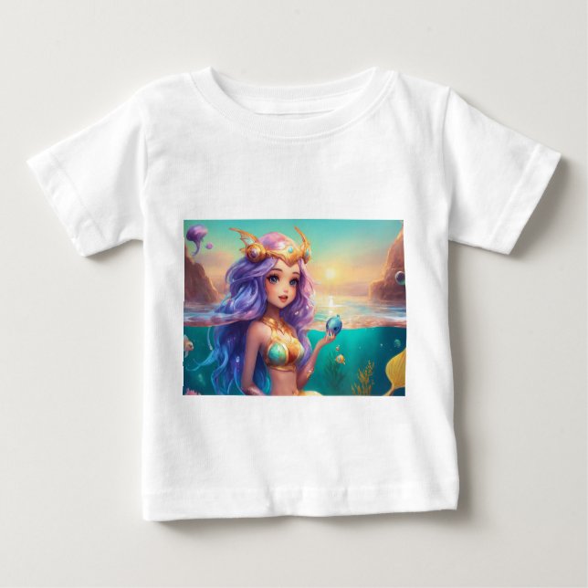 Camiseta de bebê fofa com bela imagem de sereia (Frente)