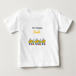 Camiseta de Bebê Fofo Seja Feliz Sorriso Girassóis