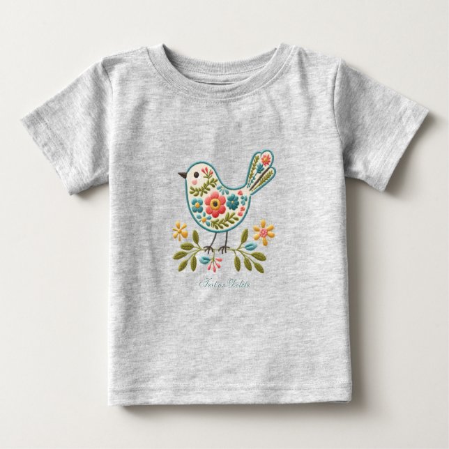 Camiseta de Bebê Folhas Verdes Florais de Passarin (Frente)