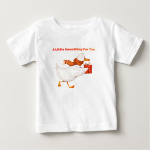 Camiseta de Bebê Ganso Fofo Segurando Presente
