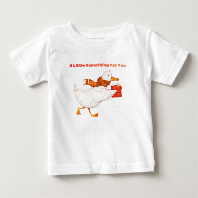 Camiseta de Bebê Ganso Fofo Segurando Presente  (Frente)