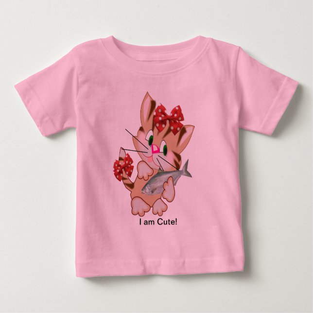 Camiseta de Bebê Gatinho com Peixe (Frente)