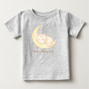 Camiseta de Bebê Gatinho da Lua Sonolento Fofa