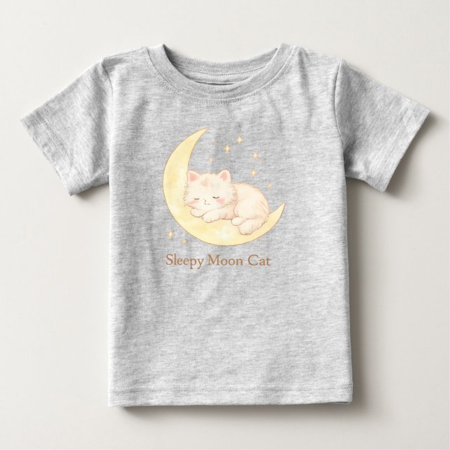 Camiseta de Bebê Gatinho da Lua Sonolento Fofa (Frente)