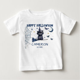 Camiseta de Bebê - Gato em Aquarela de Halloween F