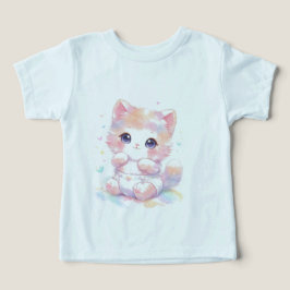 Camiseta de Bebê Gato Fofo Kawaii | Conjunto Arco-