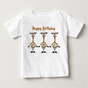 Camiseta de Bebê Girafa Aniversário Trio One