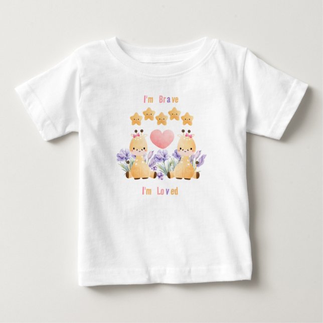 Camiseta de Bebê Girafa Fofa | Eu Sou Corajoso - E (Frente)