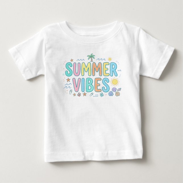 Camiseta de Bebê Groovy Beach Baby com Vibrações d (Frente)