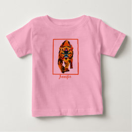 Camiseta de Bebê Laranja Fofa com Tigre Ilustrado