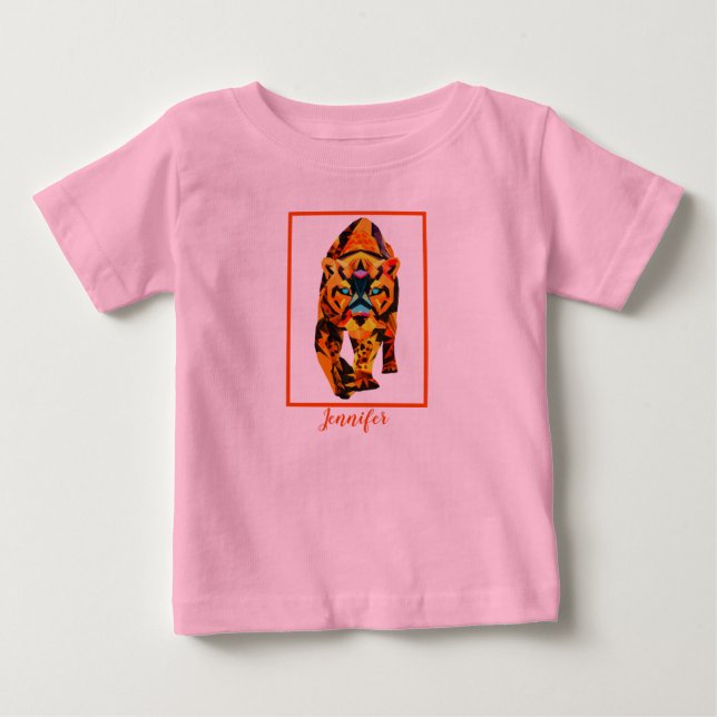 Camiseta de Bebê Laranja Fofa com Tigre Ilustrado  (Frente)