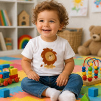 Camiseta de Bebê Leão de Desenho Animado Fofo e Pa