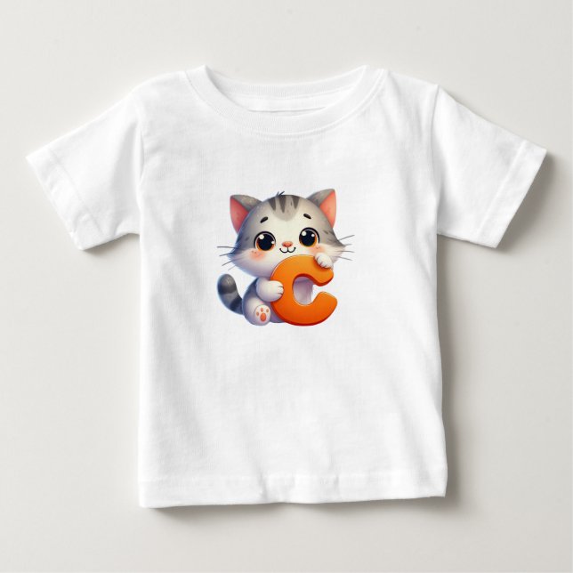 Camiseta de Bebê Letra C Gato (Frente)