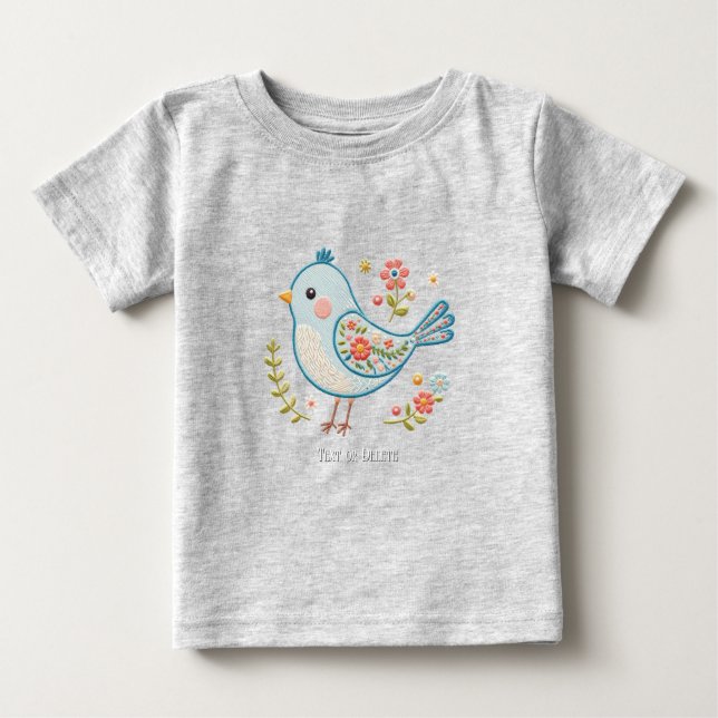 Camiseta de Bebê Little Blue Bird Floral (Frente)