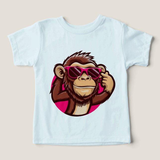Camiseta de Bebê Macaco Legal com Óculos de Sol Ro (Design frontal)
