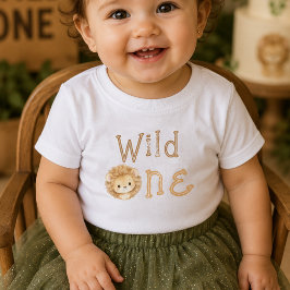 Camiseta de bebê menina de um ano 'Wild One Lion'