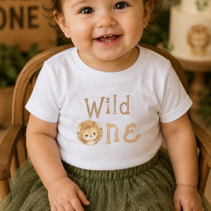 Camiseta de bebê menina de um ano 'Wild One Lion'