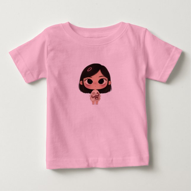 Camiseta de Bebê Menina Kawaii Fofa Chibi (Frente)