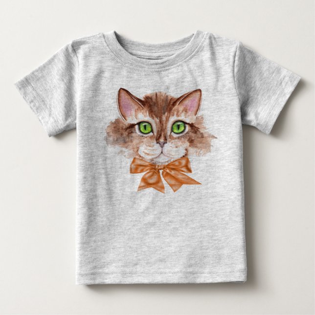 Camiseta de Bebê Menino com Rosto de Gato (Frente)