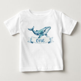 Camiseta de Bebê para 1º Aniversário da Baleia Azu