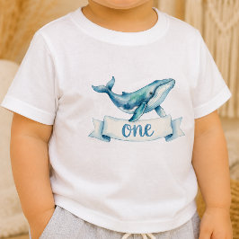 Camiseta de Bebê para 1º Aniversário da Baleia Azu