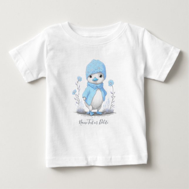 Camiseta de Bebê Pato Aquarela Azul (Frente)