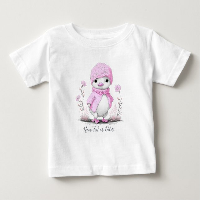 Camiseta de Bebê Pato com Aquarela Rosa (Frente)