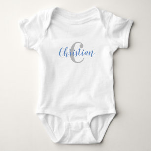 Camiseta de Bebê Personalizada com Nome Azul e Ini