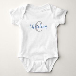 Camiseta de Bebê Personalizada com Nome Azul e Ini