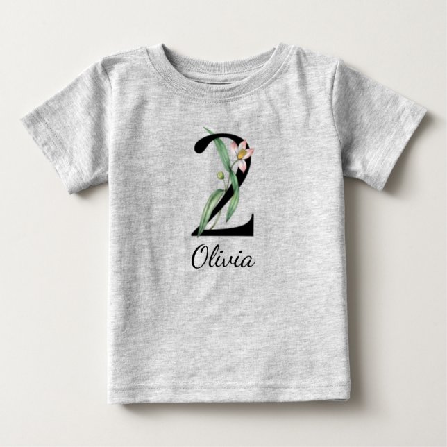 Camiseta de Bebê Personalizada com Nome e Flores p (Frente)