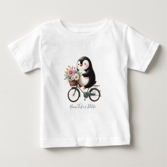 Camiseta de Bebê Pinguim de Bicicleta Floral (Frente)