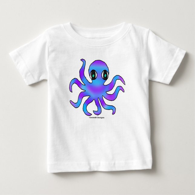 Camiseta de Bebê - polvo azul violeta (branco) (Frente)