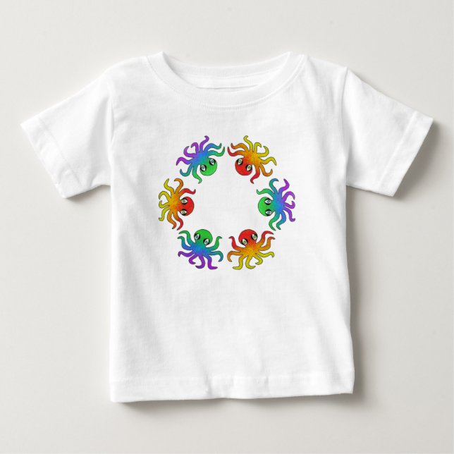 Camiseta de Bebê - Polvo Gradiente (branco) (Frente)