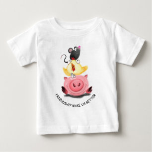 Camiseta de Bebê Porco, Frango e Rato Melhores Ami