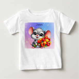 Camiseta de Bebê Rato Fofo da Janet com Tulipas