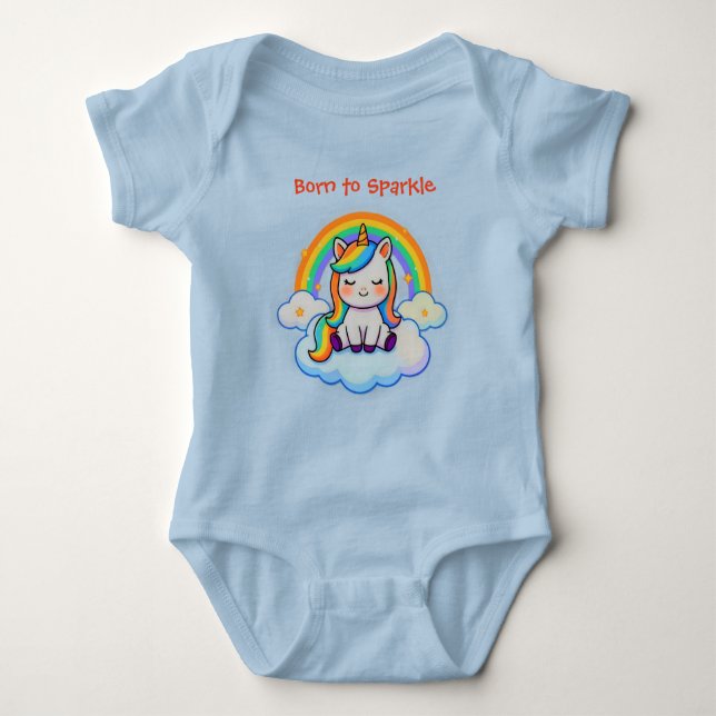 Camiseta de Bebê Unicórnio Azul de Algodão na Moda (Frente)