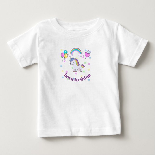 Camiseta de bebê unicórnio Nascido para Brilhar (Frente)