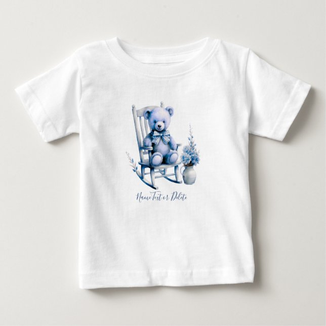 Camiseta de Bebê Urso Azul Aquarela (Frente)